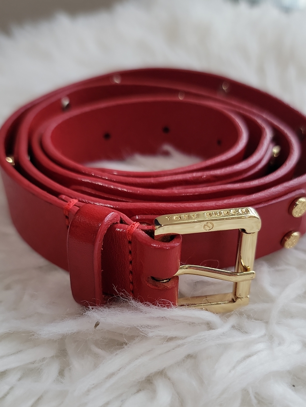 Tory Burch Red Belt with Gold Buckle